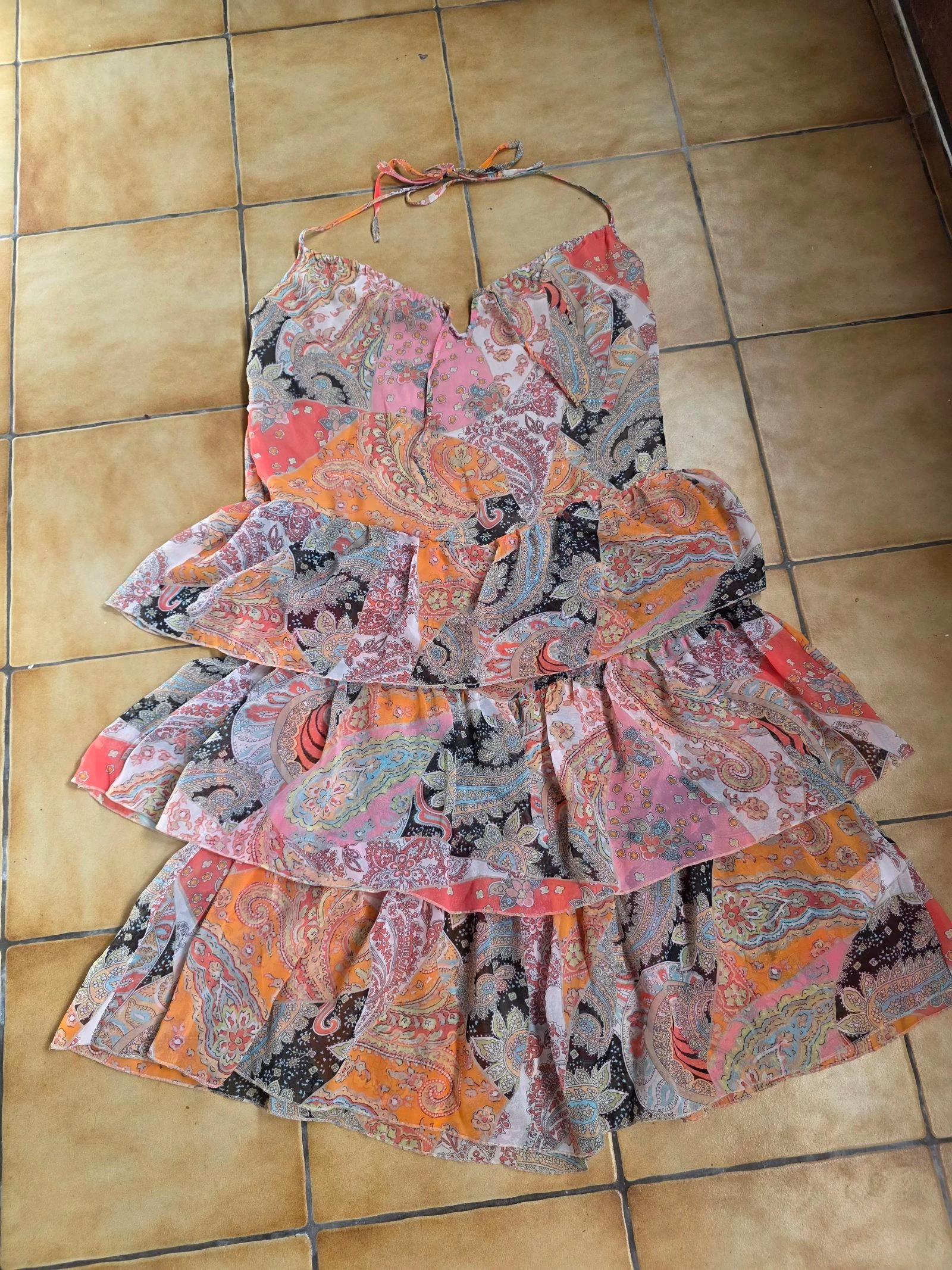 Robe dos nu volants superposés paisley bohème féerique vintage Y2K taille unique jusqu'au 42 – photo 5
